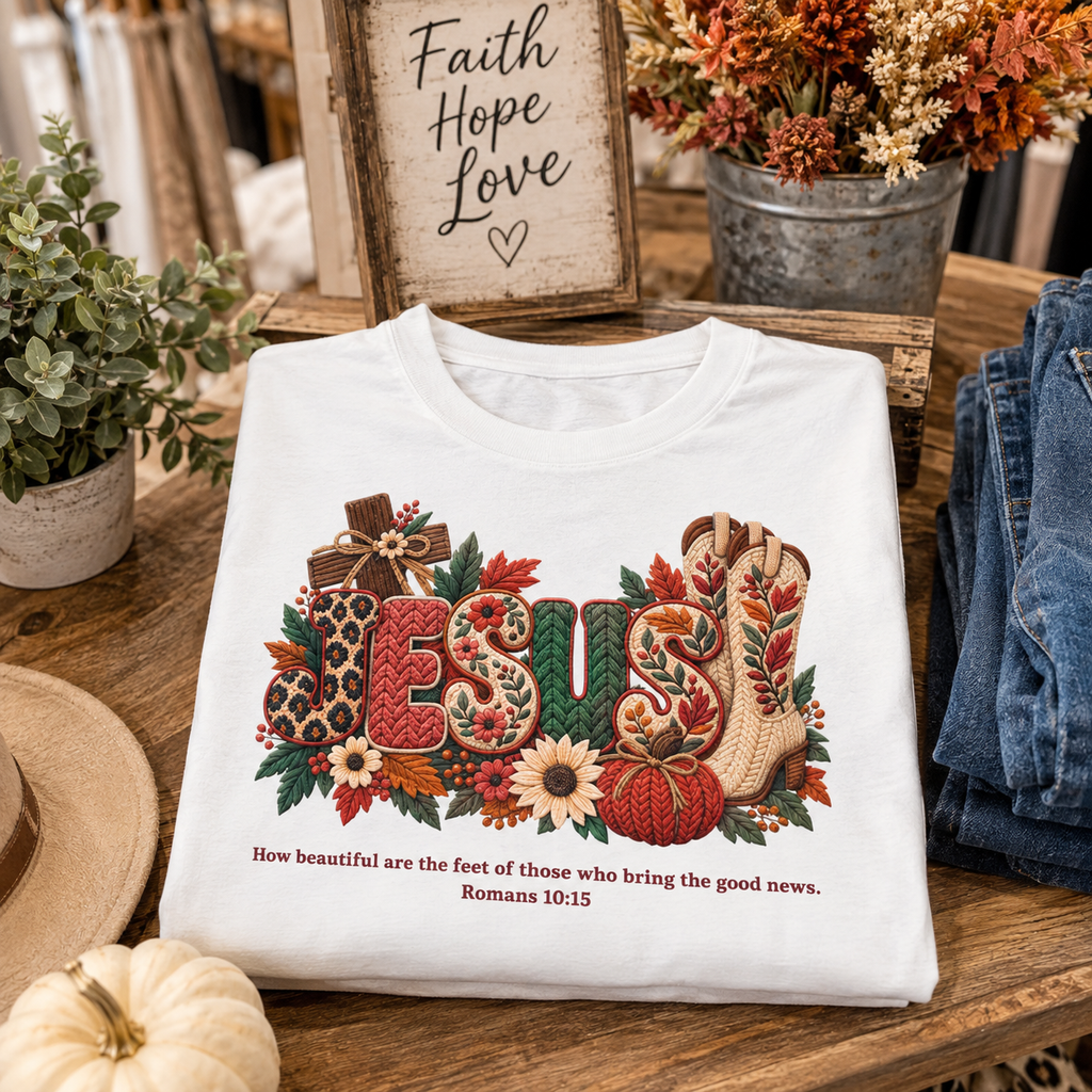 Jesus Floral Long Sleeve Tee — Scripture Romans 10:15 Inspirational Shirt
